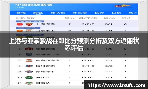 上港与亚泰激战在即比分预测分析及双方近期状态评估