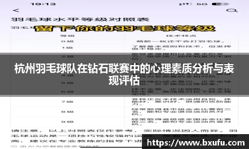 杭州羽毛球队在钻石联赛中的心理素质分析与表现评估